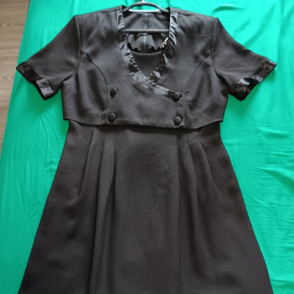 Vintage Black Tuxedo Mini Dress Corset Lace-Up Back Goth 80s 90s Emblem Petites - Picture 6 of 6
